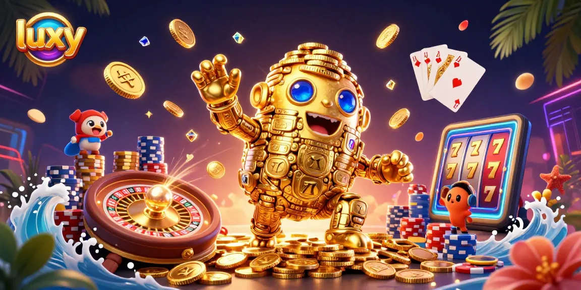Engage with luxy as golden coins and jackpot symbols animate in this vibrant casino scene.